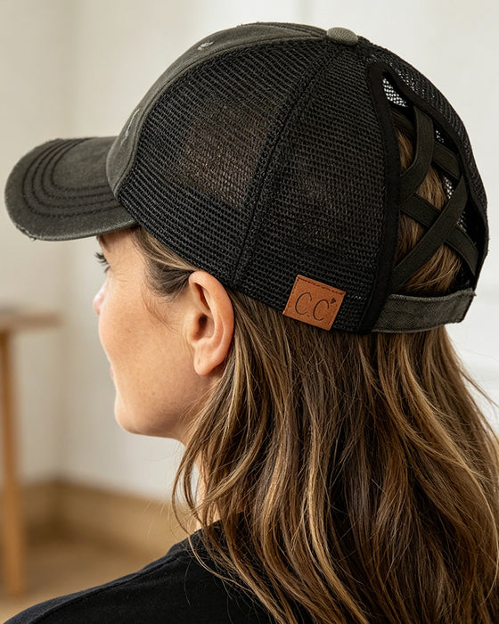 Cap Verstellbar Kreuz Rückseite Distressed Denim Baseball