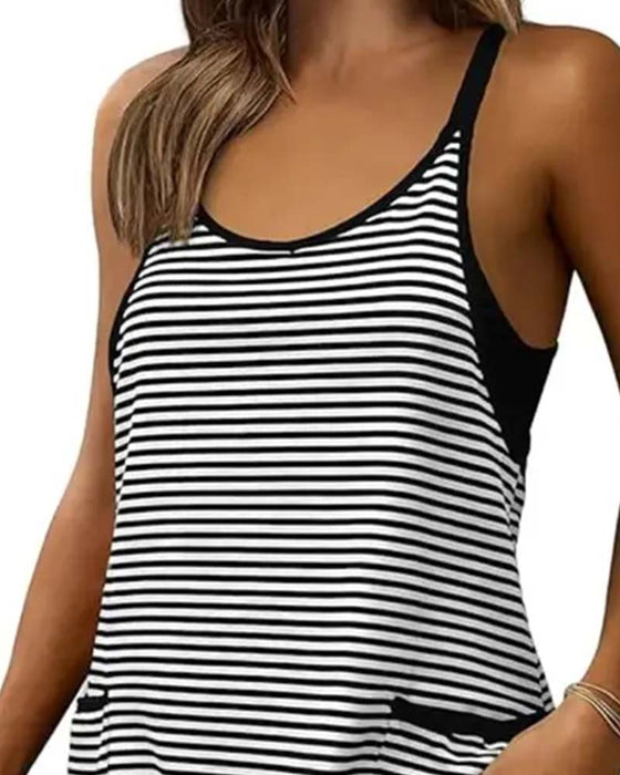 Jumpsuits Gestreift Ärmellos Camisole Lässig