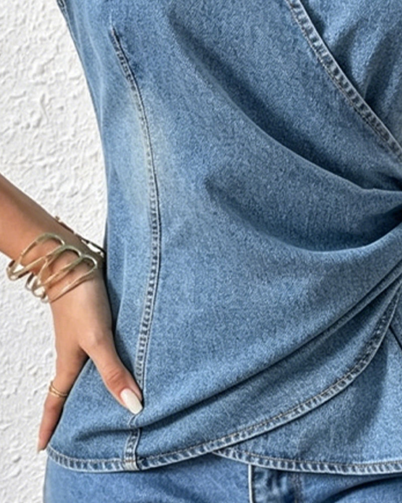 Bluse V-Ausschnitt Drehknoten Design