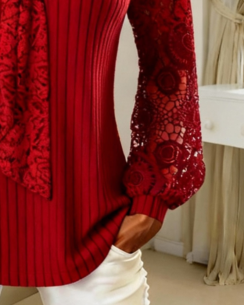 Unifarbene Bluse mit Fliege und Streifenmuster