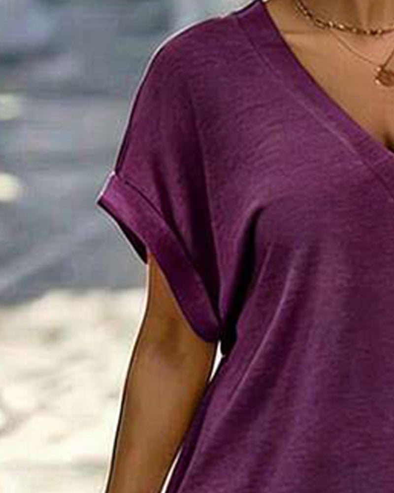 Kleid V-Ausschnitt Kurzarm T-Shirt