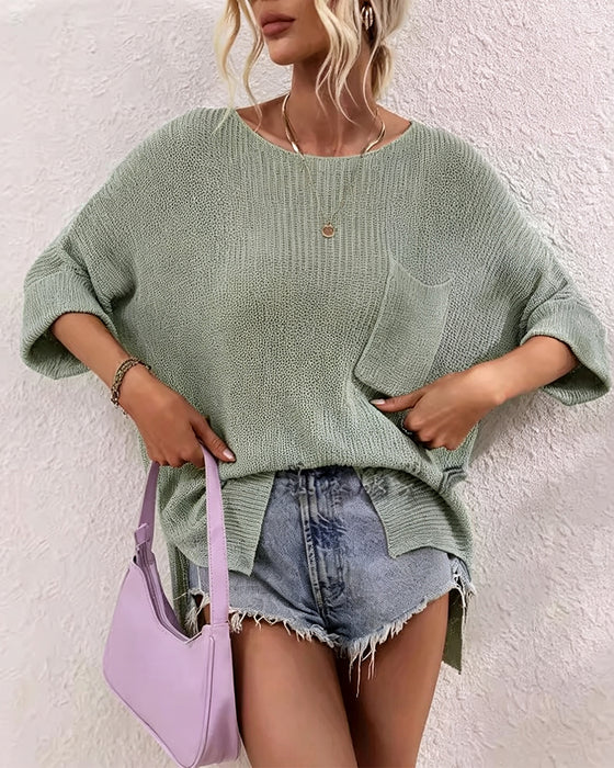 Pullover Einfarbig Mit Tasche