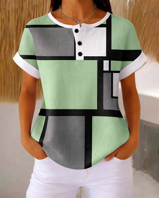 Oberteil Henley Waffel Geometrisch