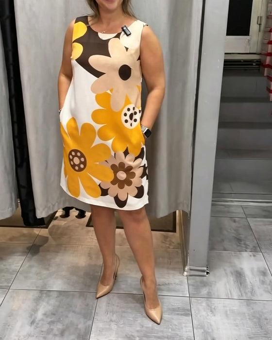 Kleid Rundhals Mit Print Ärmellos