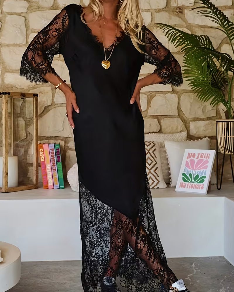 Kleid V-Ausschnitt Spitzeneinsatz Elegant