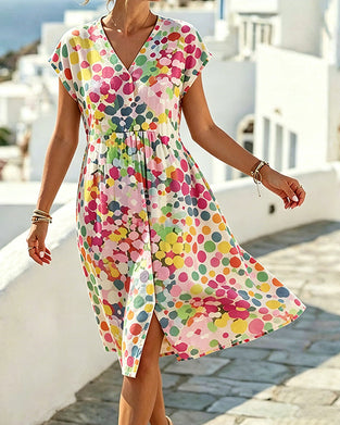 Kleid Polka Dot V-Ausschnitt Taille