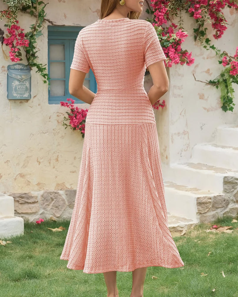 Kleid Rundhals Slim Fit Knopf Patchwork
