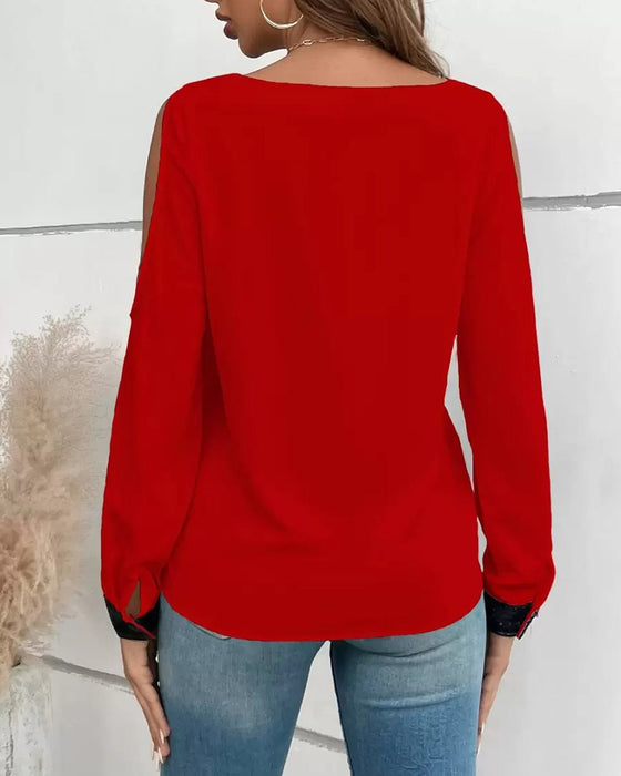 Bluse off-shoulder Pailletten Patchwork