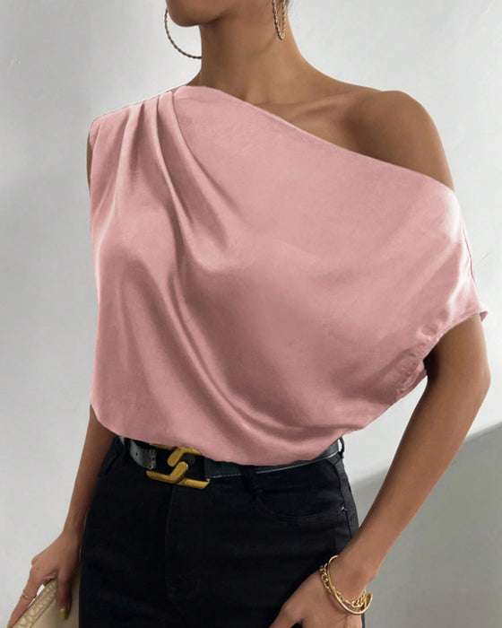 Bluse Uni Farbe Off Shoulder Ärmellos