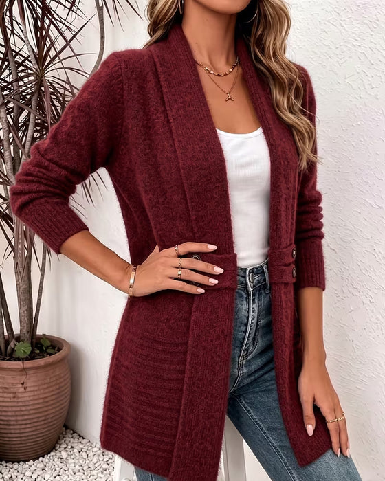 Cardigan Einfarbig Knopf Verziert
