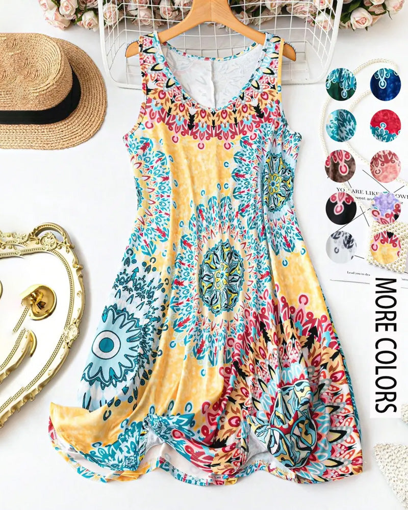Kleid Bohmisch Druck Ärmellos