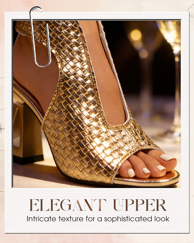 Sandalen Damen Elegant Peep-Toe Blockabsatz Verstellbarer Riemen