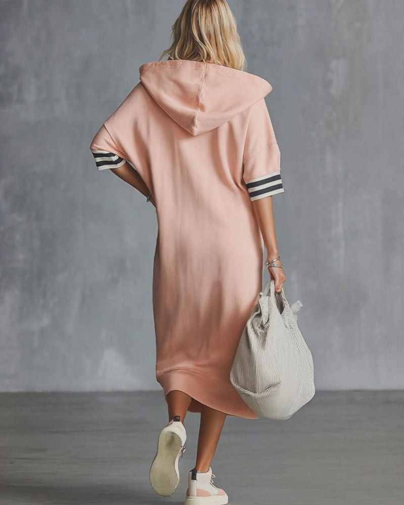 Kleid Kurzarm Kapuze Sweatshirt