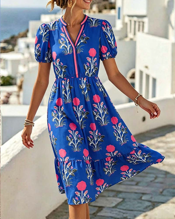 Kleid V-Ausschnitt Puffärmel