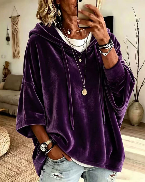 Sweatshirt 3/4-Arm Samt Kapuze