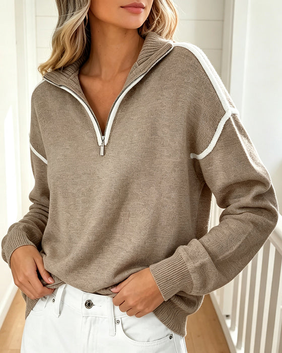 Pullover  Half-Zip Mit Kontrastfarbigem Kragen