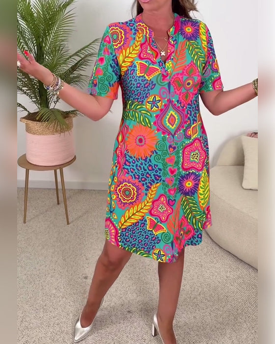 Kleid Mode Kurzarm Blumen Druck