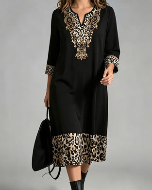 Dress Mini V-Ausschnitt Leopard Druck Patchwork Locker
