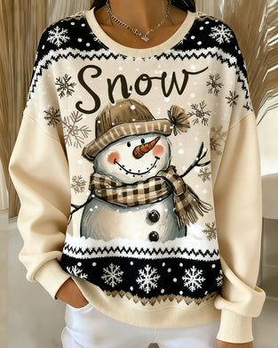 Langärmeliges lässiges Sweatshirt mit Schneemann-Druck