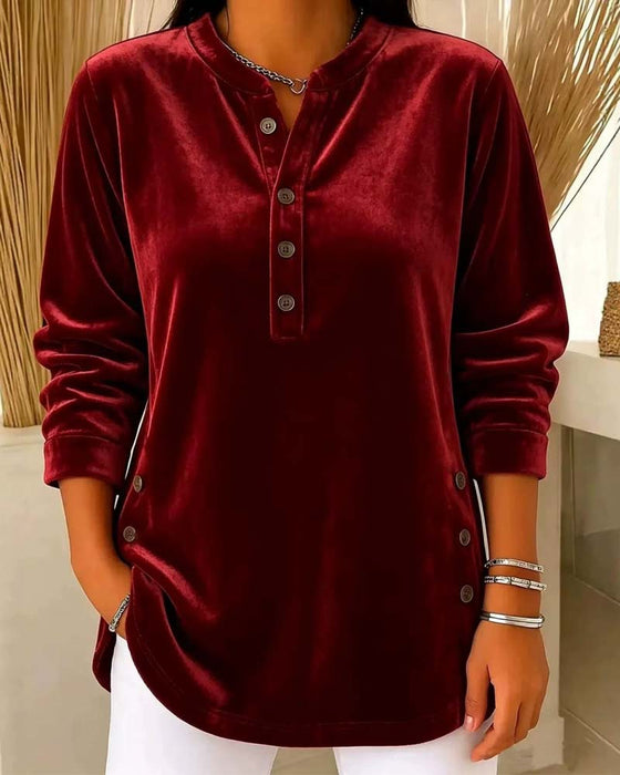 Bluse Lässig Langarm Henley