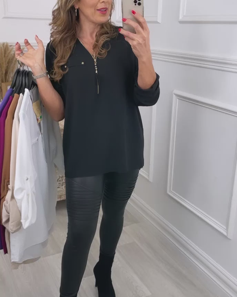 Hemd Mit Reißverschluss Weite Passform Unifarben