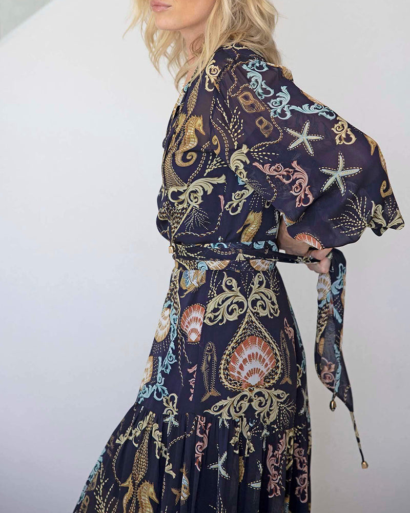 Kleid Ozean Element Druck Maxi