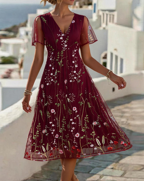 Kleid Sheer Blumig Weiter Rock