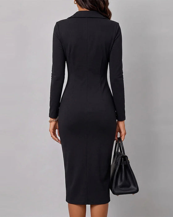 Kleid Revers Diagonal Reißverschluss Schlitz