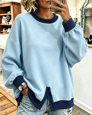 Sweatshirt Farbblock Schlitz Rundhals