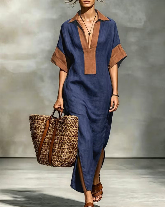 Kleid Revers Farbblock Urlaub