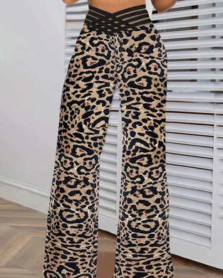 Hose Kreuz-Taille Leopard Druck Ausgestellt