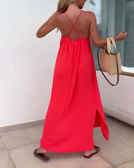 Kleid Ärmellos Strapless Einfarbig Schlitz