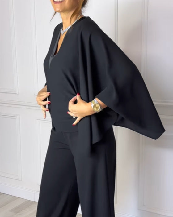 Bluse V-Ausschnitt elegant Schmetterlingsärmel