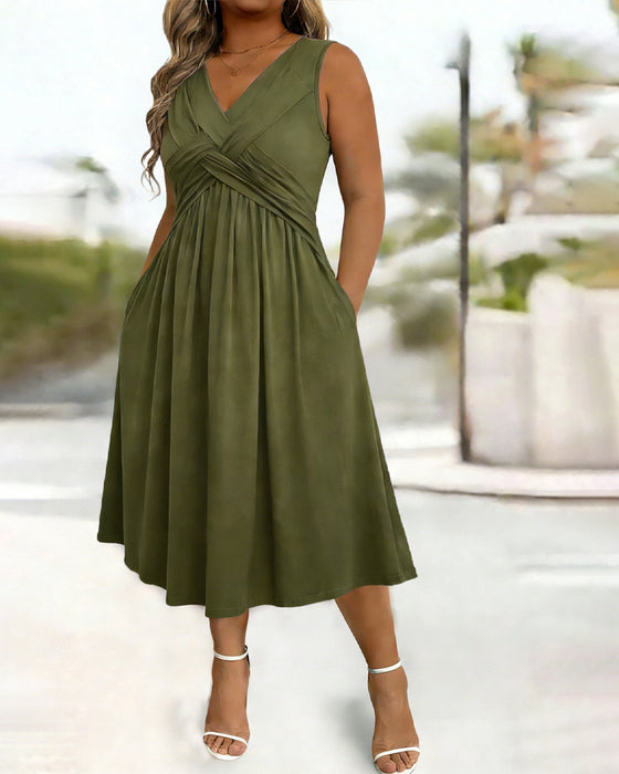 Kleid Einfarbig Tasche Twist Tanktop
