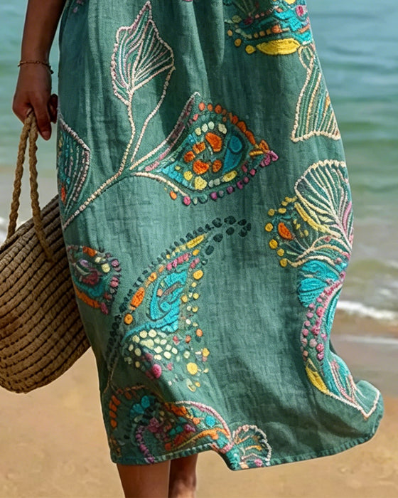 Kleid Print Rundhalsausschnitt Gerafft Lässig