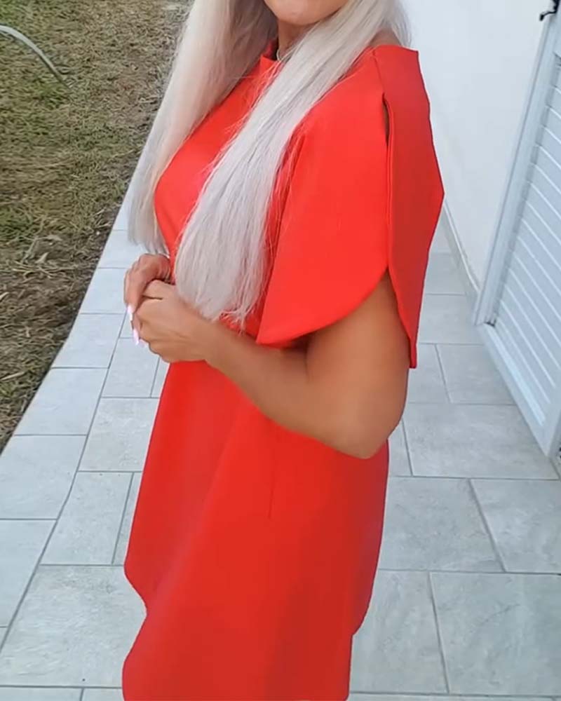 Kleid Unifarben Puffärmel A-Linie