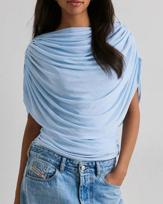 Bluse Mesh Schal Hals Drapiert Slim Fit