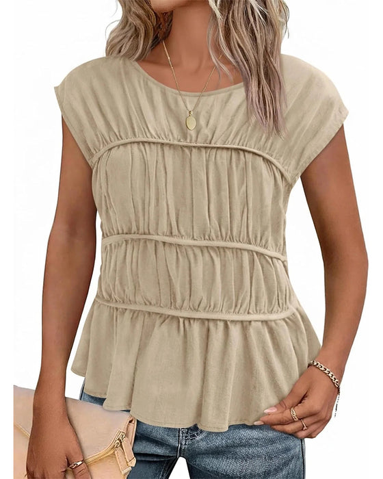 Bluse Rundhals Gerafft Taille