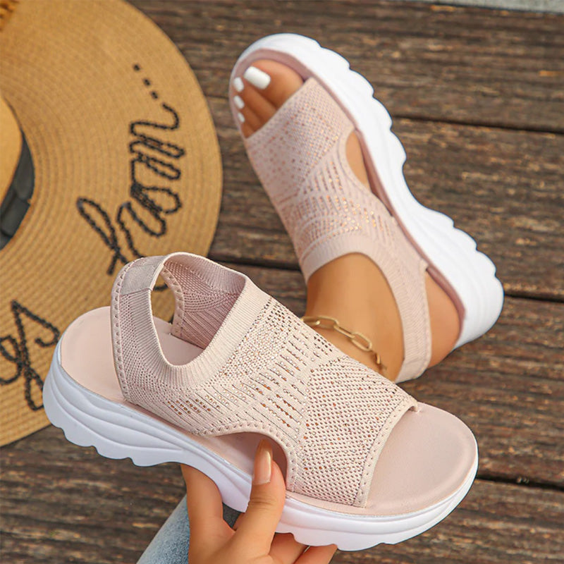 Atmungsaktive Plateau-Sandalen aus Mesh für Damen