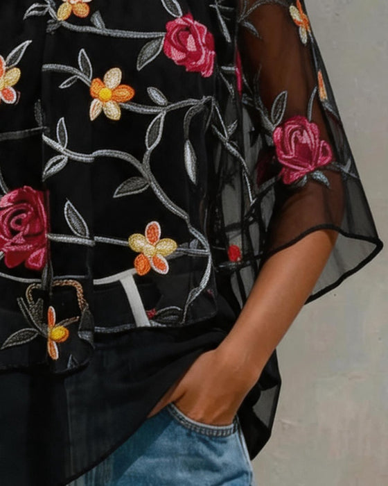 Bluse Mesh Rose Ein-Schulter Twist Knoten