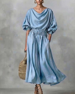 Kleid Einfarbig Schalausschnitt