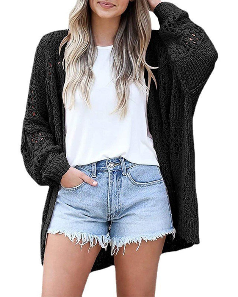 Cardigan Lässig Langarm Hohler Ausschnitt Pullover