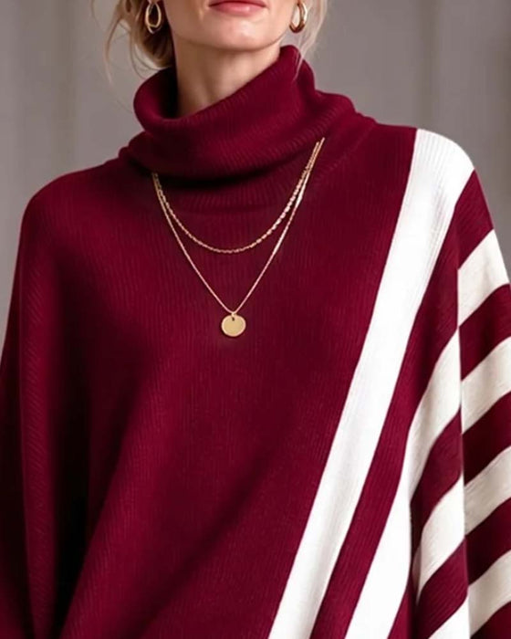 Pullover Unregelmäßig Turtleneck Gestreift