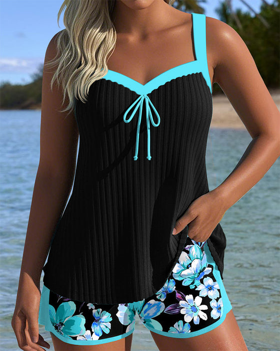 Tankini V-Ausschnitt bedruckt Sportboxershorts