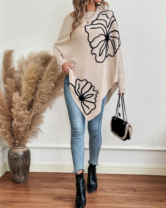 Blumiges Weites Sweatshirt mit Fledermausärmeln