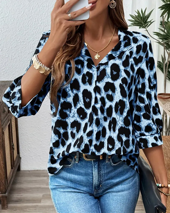 Bluse Halbärmlig Leopardenmuster Locker