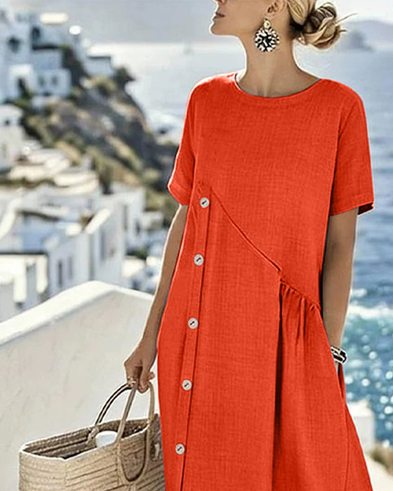 Kleid Knopf Dekor Lässig