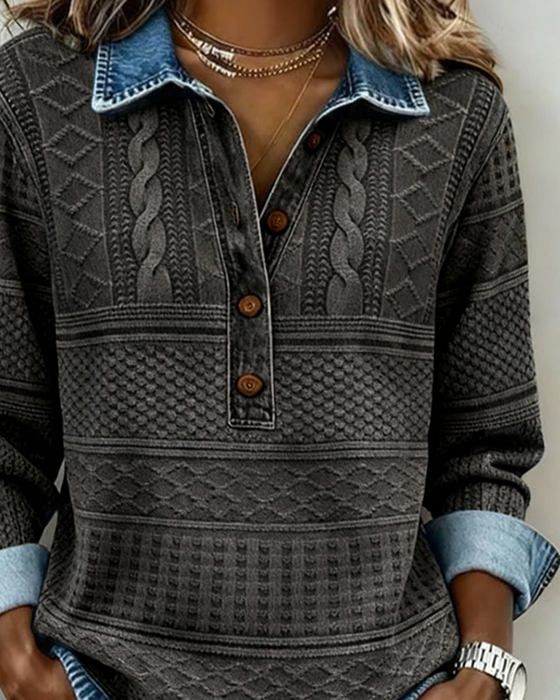 Sweatshirt Modisch Halb Knopf Revers