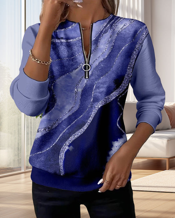 Sweatshirt Mit Halbem Reißverschluss Und Vintage-Print