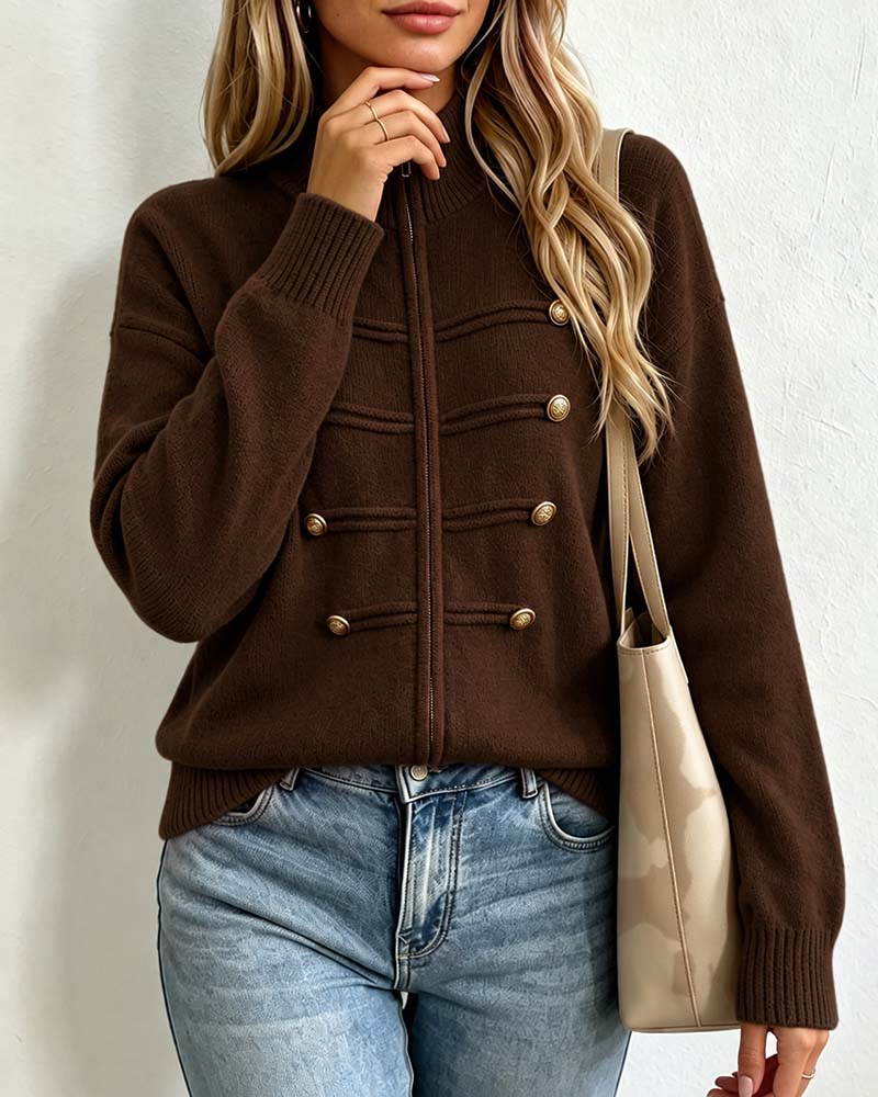 Cardigan Mandarin Kragen Mode Reißverschluss Gestrickt